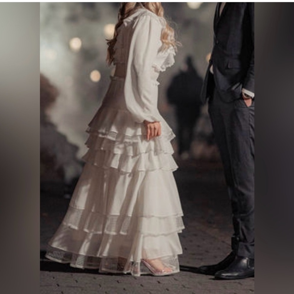 Romantic Elegant White Tiered Ruffle Maxi Dress